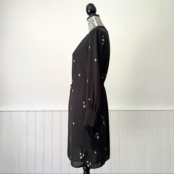 H&M Dark Gray Floral Long Sleeve Shift Dress Size XS - Picture 7 of 16